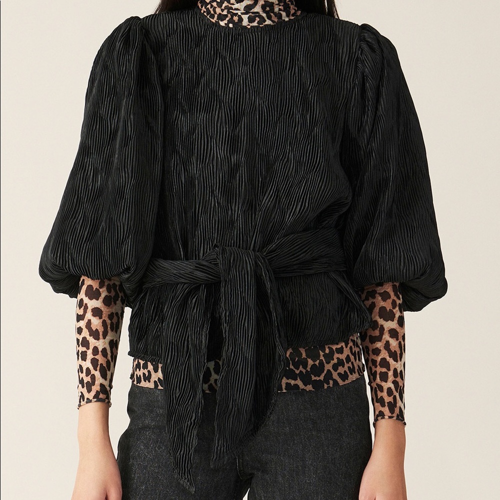 GANNI EXCLUSIVE Pleated Satin Blouse